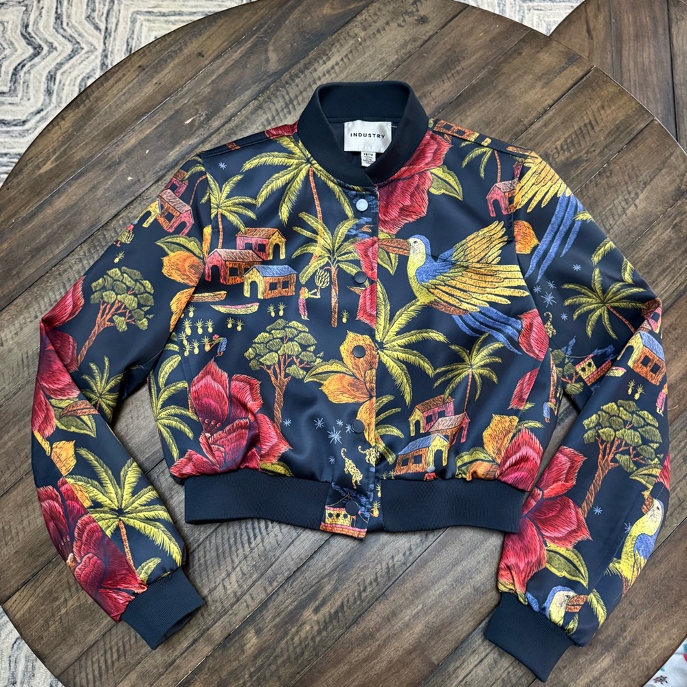 Industry | Tropical Bloom Cropped Bomber Jacket